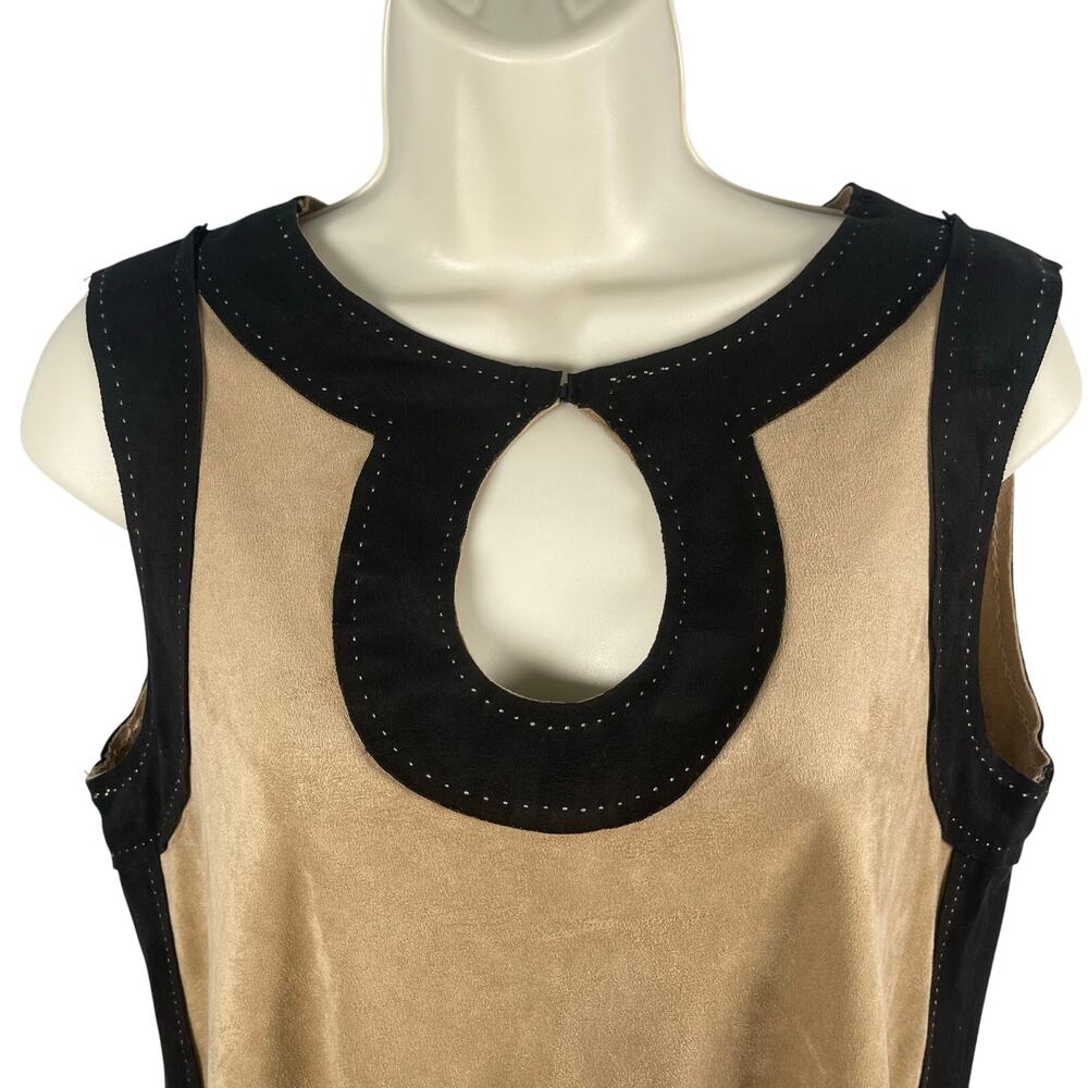 MSSP 2pc Set Sleeveless Top Medium‎ Straight Skirt Large Tan Black Faux Suede - Picture 4 of 16
